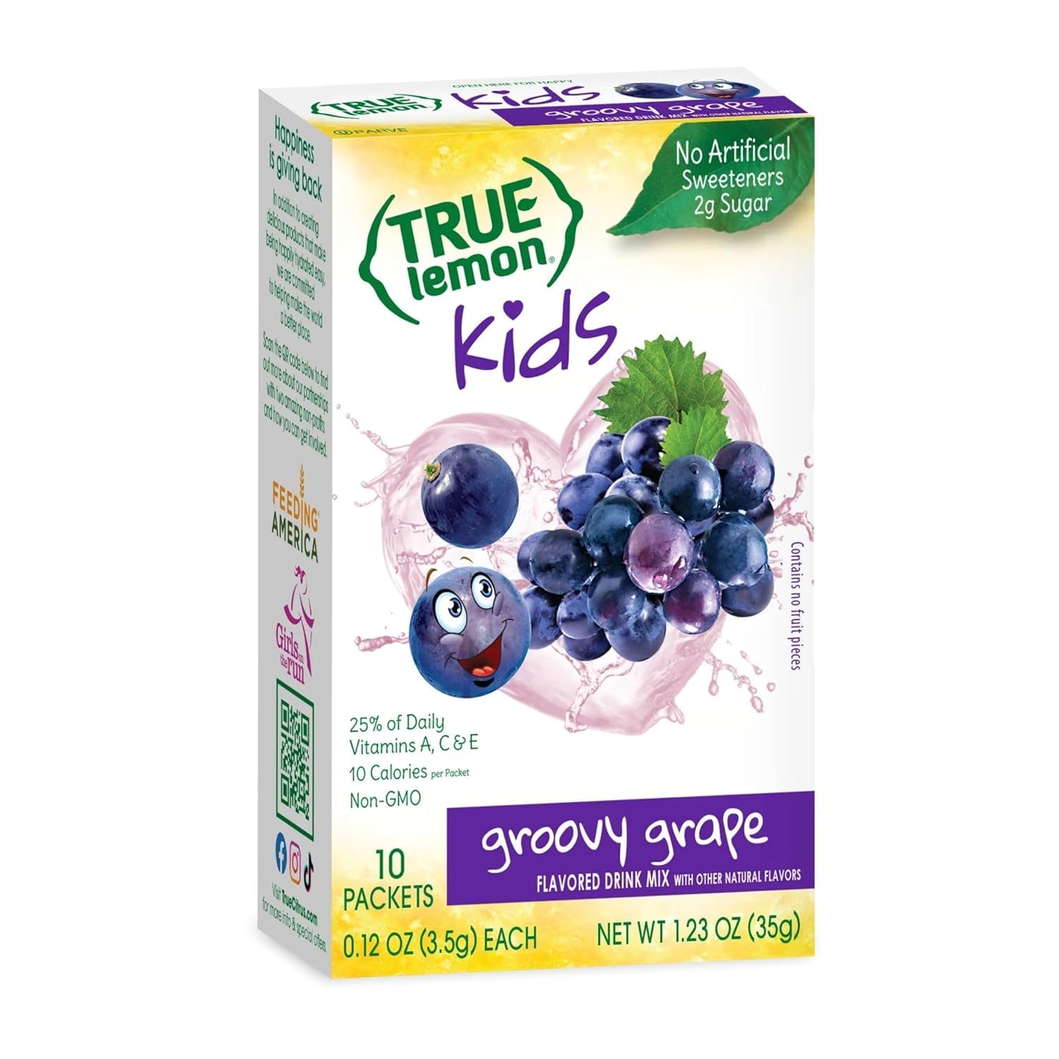 TRUE LEMON KIDS Groovy Grape (10 Packets) for Hydration - No Preservatives, No Artificial Flavors, No Artificial Sweeteners - Low Sugar Water
