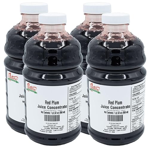 Nature Blessed 100% Pure Plum Fruit Juice Concentrate - 4 Quarts (4/32 fl oz bottles), Great for Home Vintners, Home Brewers, Cider, Spirits, Mead, or