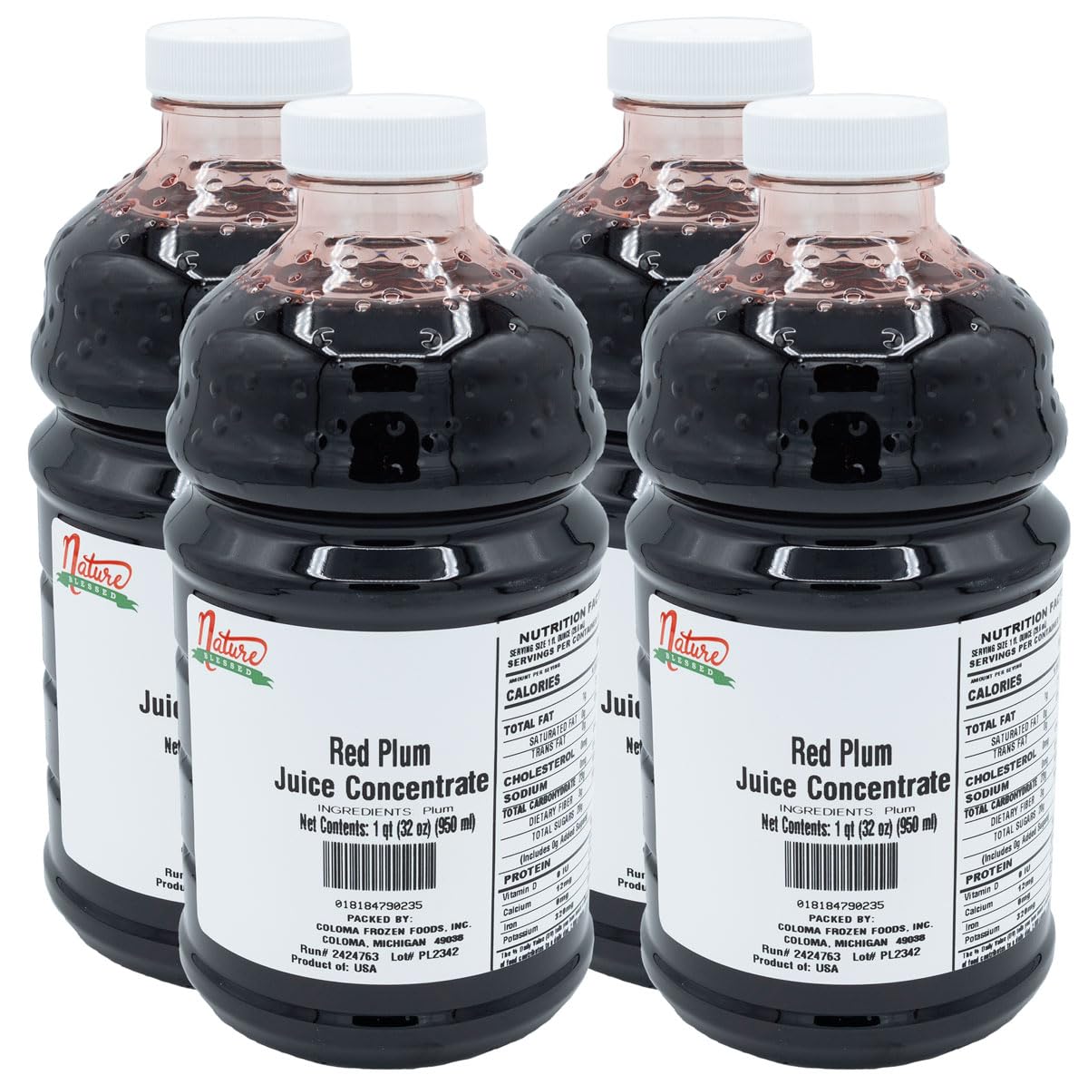 Nature Blessed 100% Pure Plum Fruit Juice Concentrate - 4 Quarts (4/32 fl oz bottles), Great for Home Vintners, Home Brewers, Cider, Spirits, Mead, or
