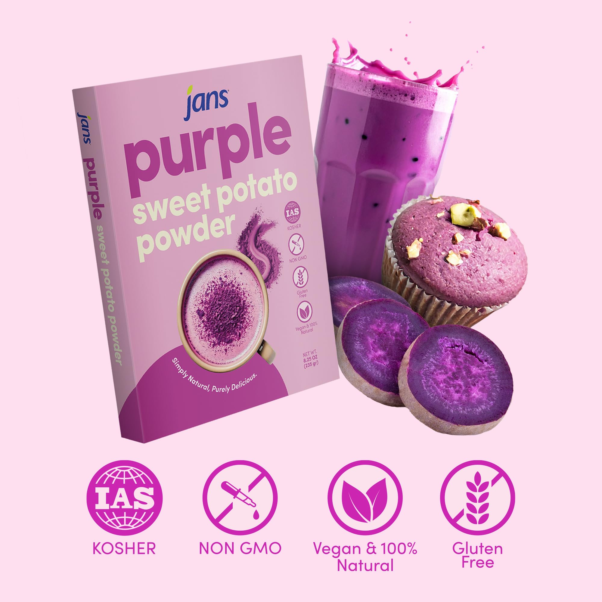 Jans Purple Sweet Potato Powder for Drinks and Baking - 8.25 oz