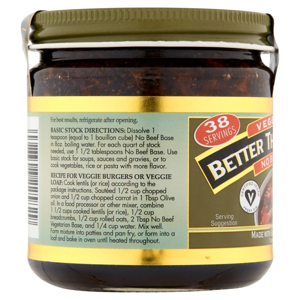 Better Than Bouillon Vegetarian No Beef Base, Made with Seasoned Vegetables, Certified Vegan, Makes 9.5 Quarts of Broth, 38 Servings 8 Ounce (Pack