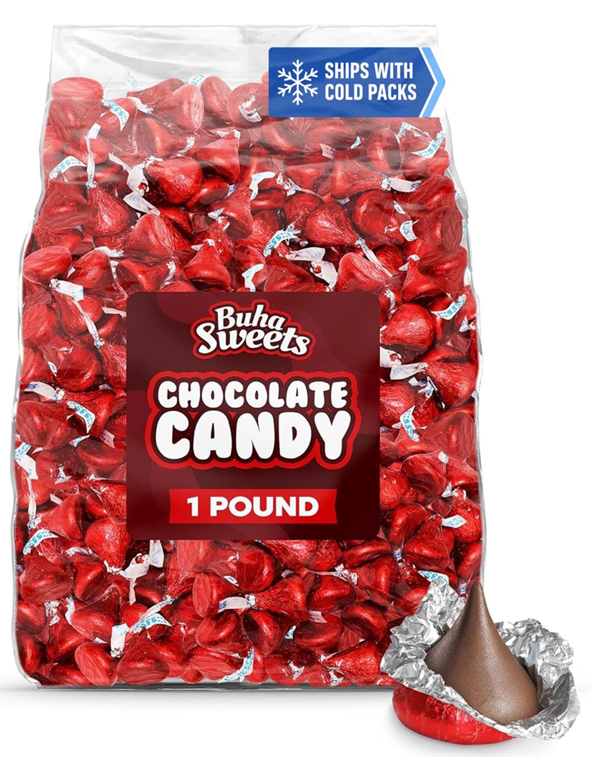 Bulk Milk Chocolate Candy in Red Foil - 1 Pound Bag Individually Wrapped Classic Chocolate Drops for Valentine’s Day, Weddings, Candy Buffets