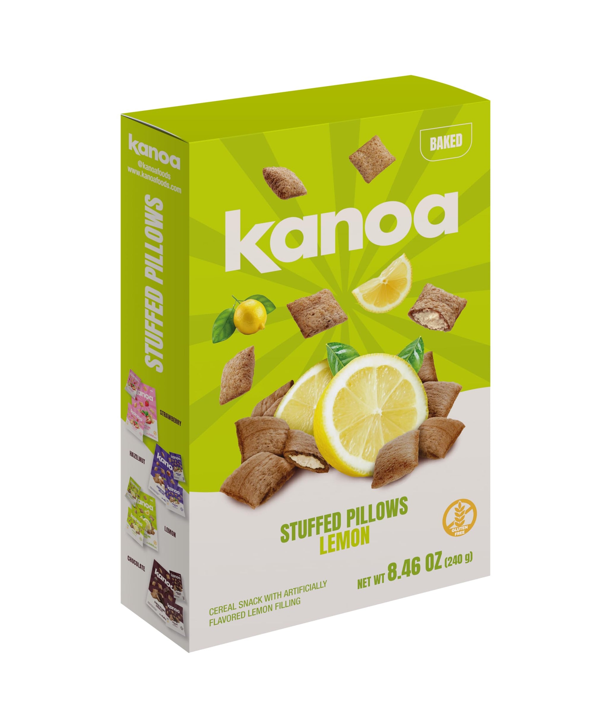 Kanoa Filled Cereal Pillows, Gluten Free Breakfast Cereal (Lemon)