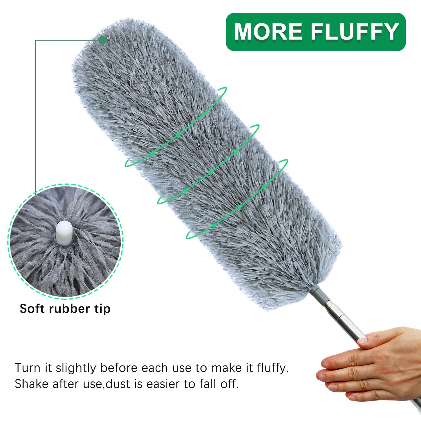 Microfiber Feather Duster with Extendable Pole, 100-inch Extra-Long Dusters Telescoping Cobweb Duster for Cleaning, Bendable and Washable Microfiber