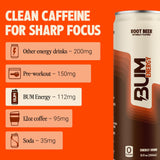 BUM Sugar-Free Energy Drink, Root Beer - Lightly Carbonated & No Artificial Colors, Natural Caffeine & Citicoline for Energy & Focus, Brain Boost
