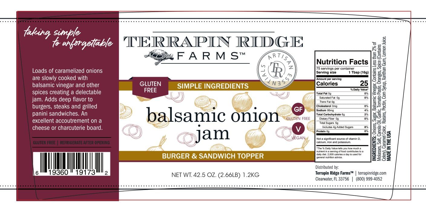 Terrapin Ridge Farms Balsamic Onion Jam, Rich Caramelized Flavor, Vegan & Gluten Free - 44.5 Ounce Tub