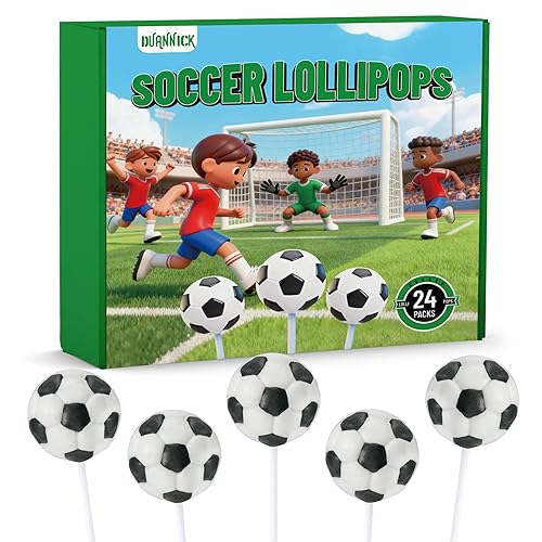 24 Soccer Candy Lollipops, Perfect for Soccer Party Favors, Birthday Goodie Bags, Team Gifts and Sports Themed Party Supplies, Fun Soccer Treats
