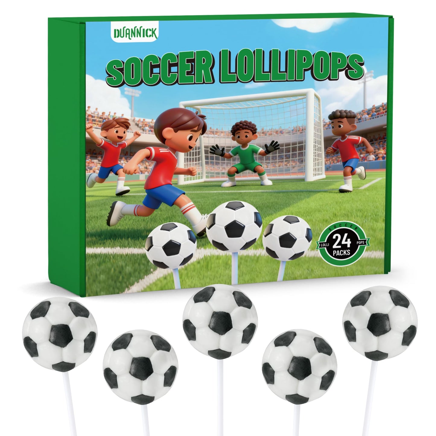 24 Soccer Candy Lollipops, Perfect for Soccer Party Favors, Birthday Goodie Bags, Team Gifts and Sports Themed Party Supplies, Fun Soccer Treats