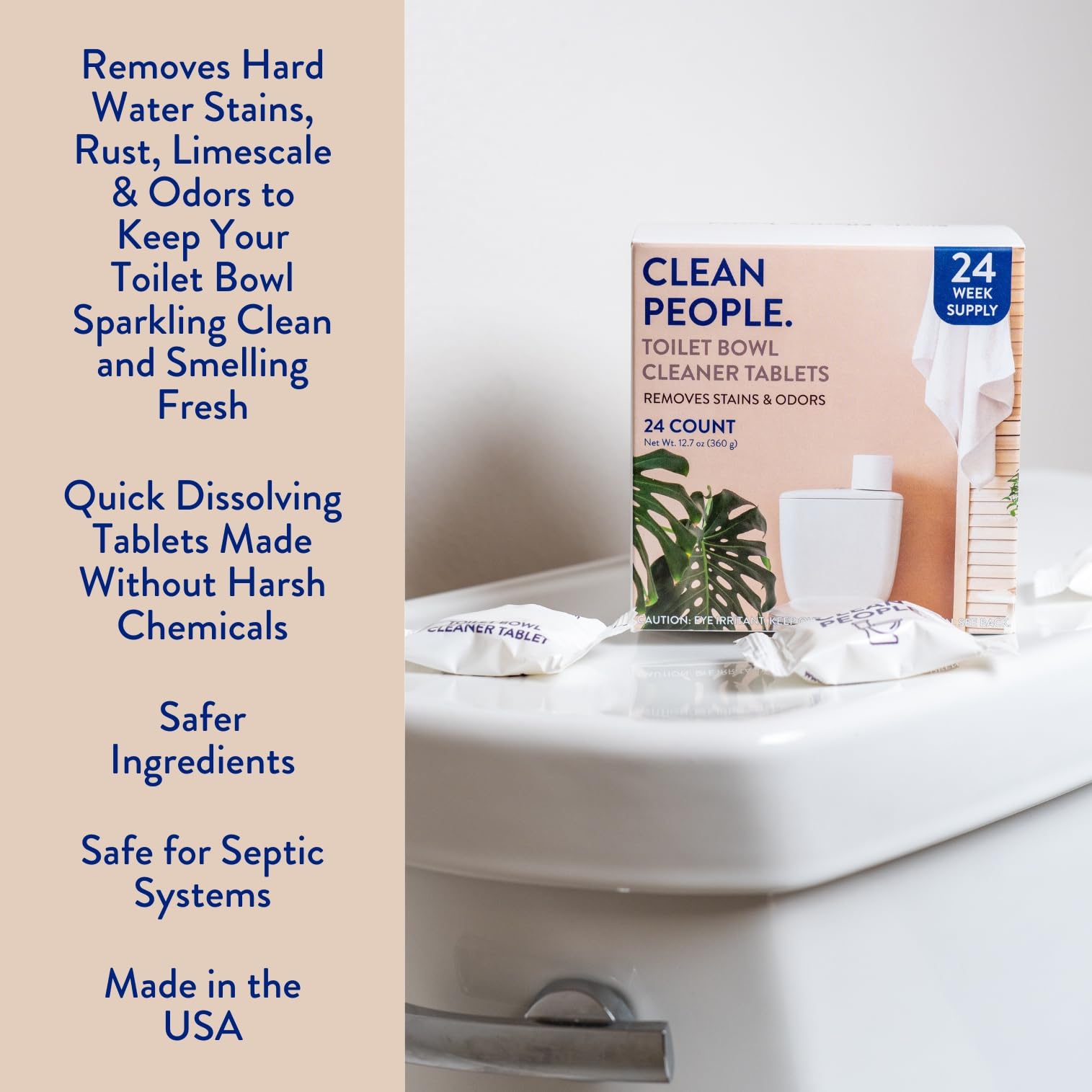 THE CLEAN PEOPLE Toilet Bowl Cleaner | Eco Friendly Toilet Bowl Cleaner Tablets for Removing Hard Water Stains, Rust, and Limescale Buildup (12 Count)