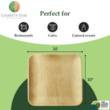 Charity Leaf Compostable 10" Square Palm Leaf Dinner Plates (50-pack) | Premium, 100% Natural, Disposable, Heavy Duty | Perfect for Parties, Weddings