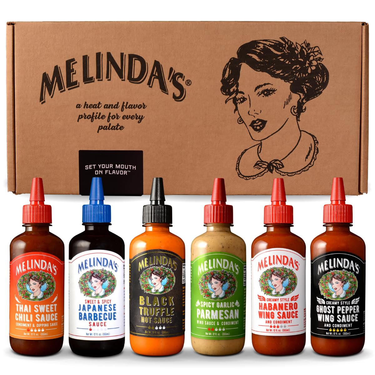 Melinda’s Craft Wing Collection - Craft Wing Sauce & Condiment Gift Set for Buffalo Wings - Black Truffle Hot Sauce, Thai Sweet Chili, Japanese BBQ