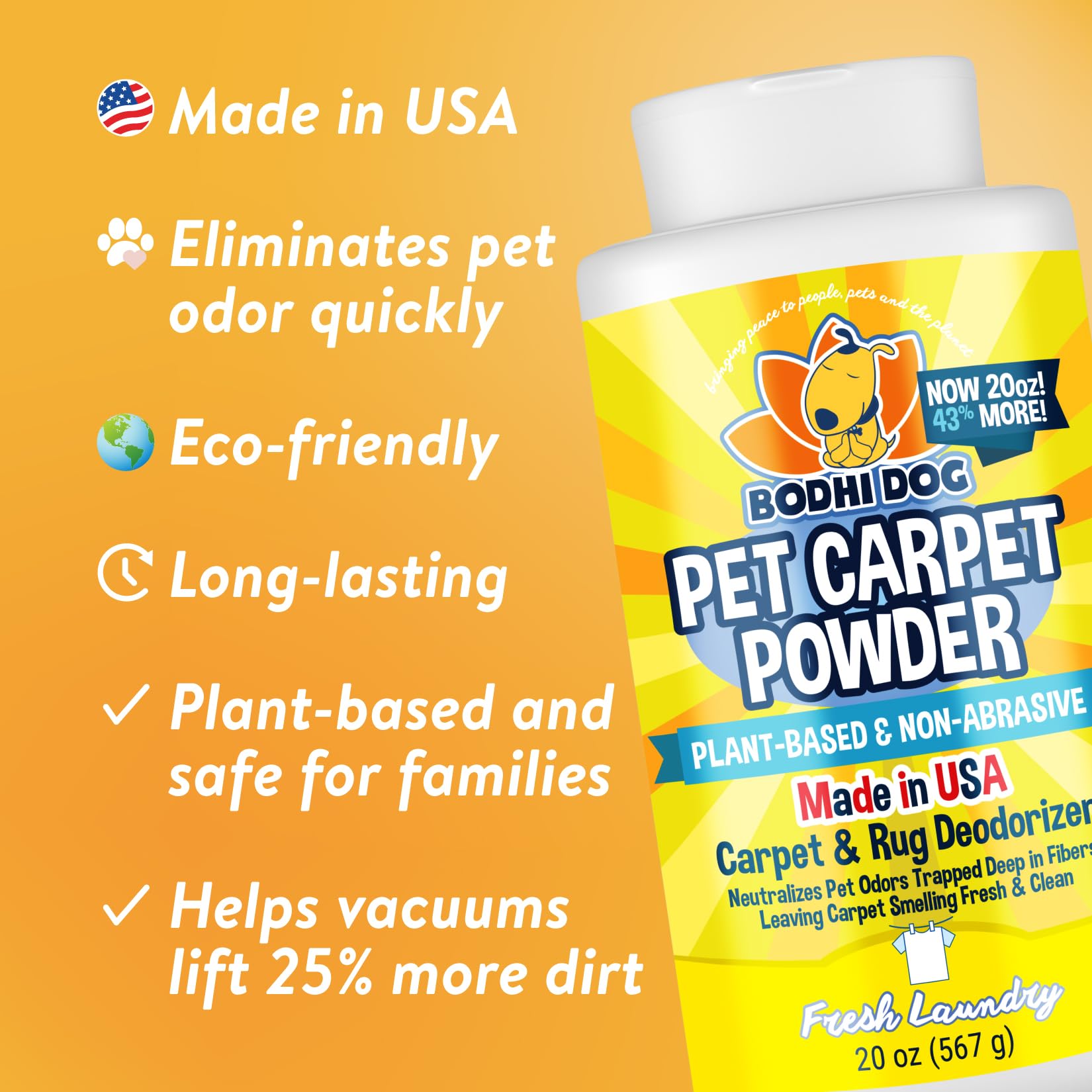 Bodhi Dog Natural Carpet Deodorizer Powder - Dry Pet Smell Eliminator & Urine Odor Remover - Loosens Fur & Dirt - Plant-Based Room Freshener