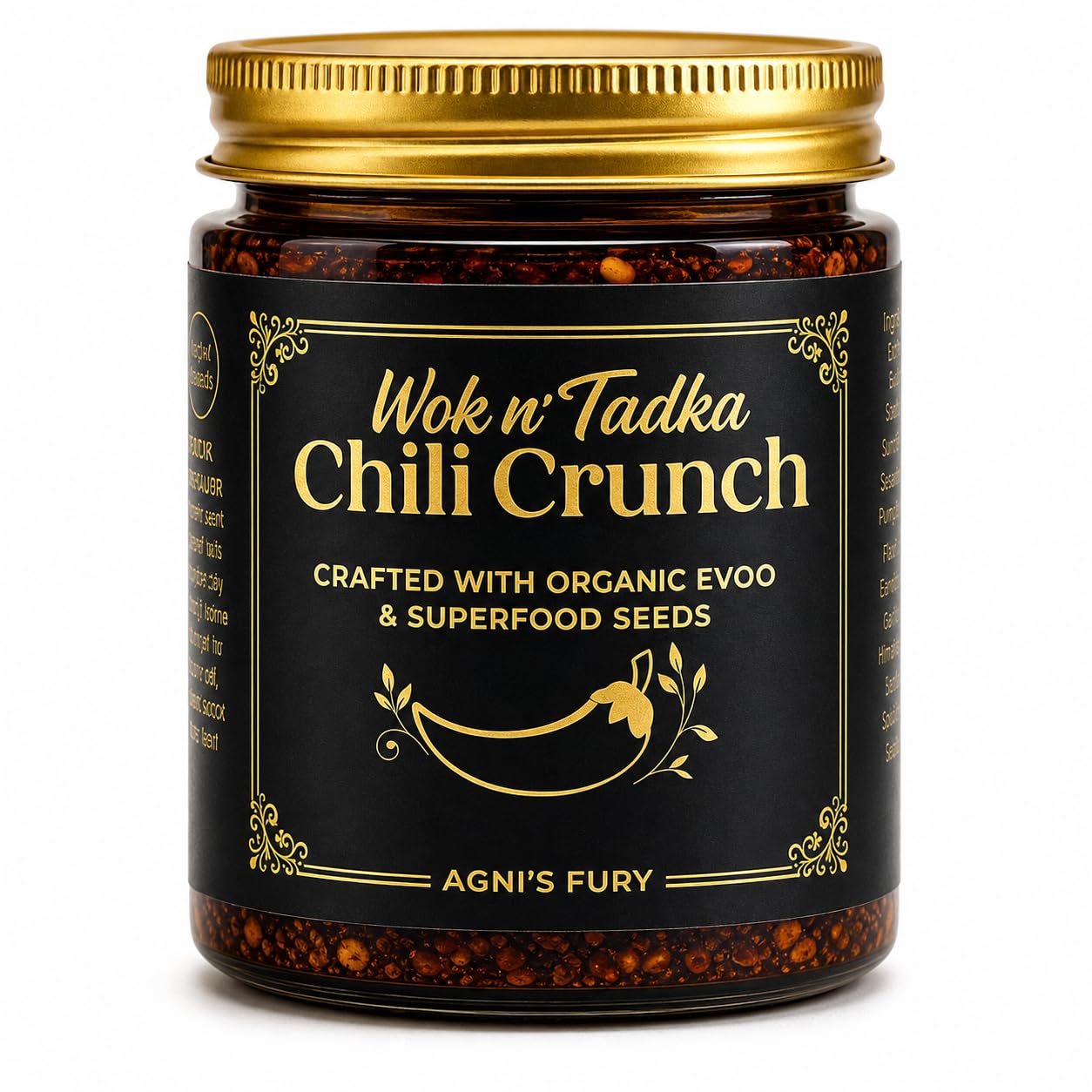 Wok n Tadka Extra Spicy Garlic Chili Crunch 6oz, Hot Crunchy Chili Crisp with Organic EVOO, Superfood Seeds, No Seed Oils, No Sugar Added, Gluten