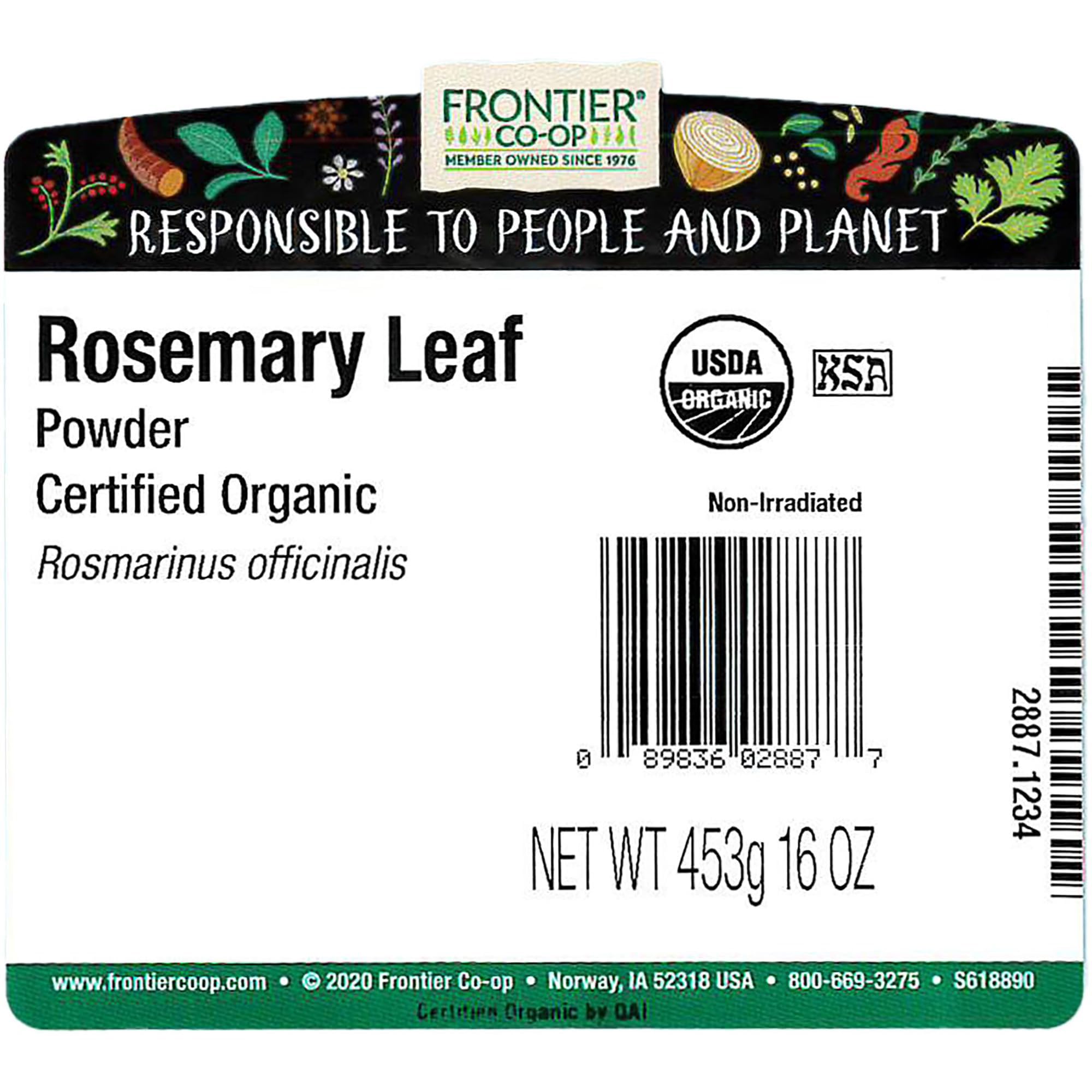 Frontier Co-op Organic Rosemary Leaf Powder, 1lb Bulk Bag - Natural and Dried Leaves - Ideal for Cooking, Baking, Kosher