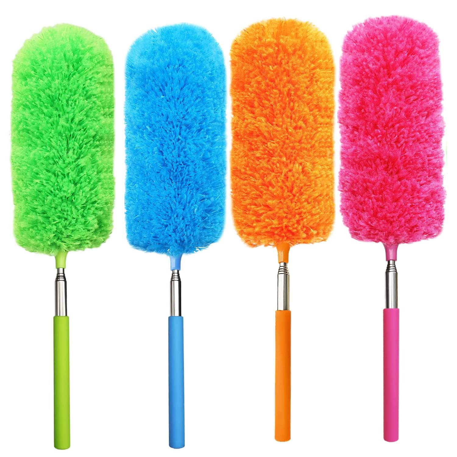 4 Pack Microfiber Feather Duster, with Extendable Pole and Bendable Head, Washable Microfibre Cleaning Tool for Cleaning Office, Car, Computer