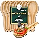 Planet Pantry Disposable Cutlery Wooden Bamboo-Like Paper and Plastic Alternative Eco-Friendly for Food, Party, Buffet (5" Soup Spoon, 25)