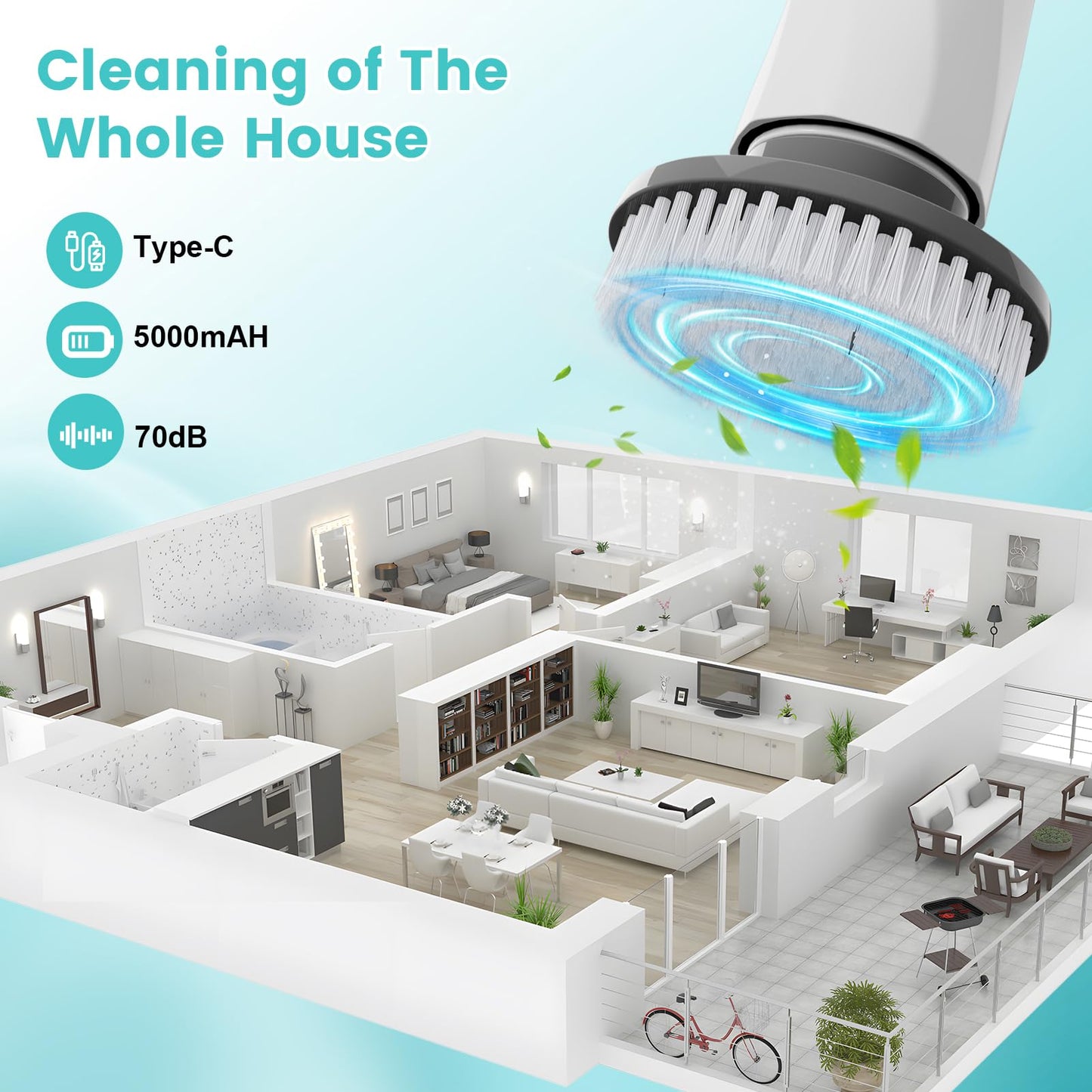 Electric Spin Scrubber, New Cordless Power Tub Scrubber with Long Handle,101 Lbs Strong Torque Shower Brush with 8 Heads, 2 Speed Mode 3 Adjustable