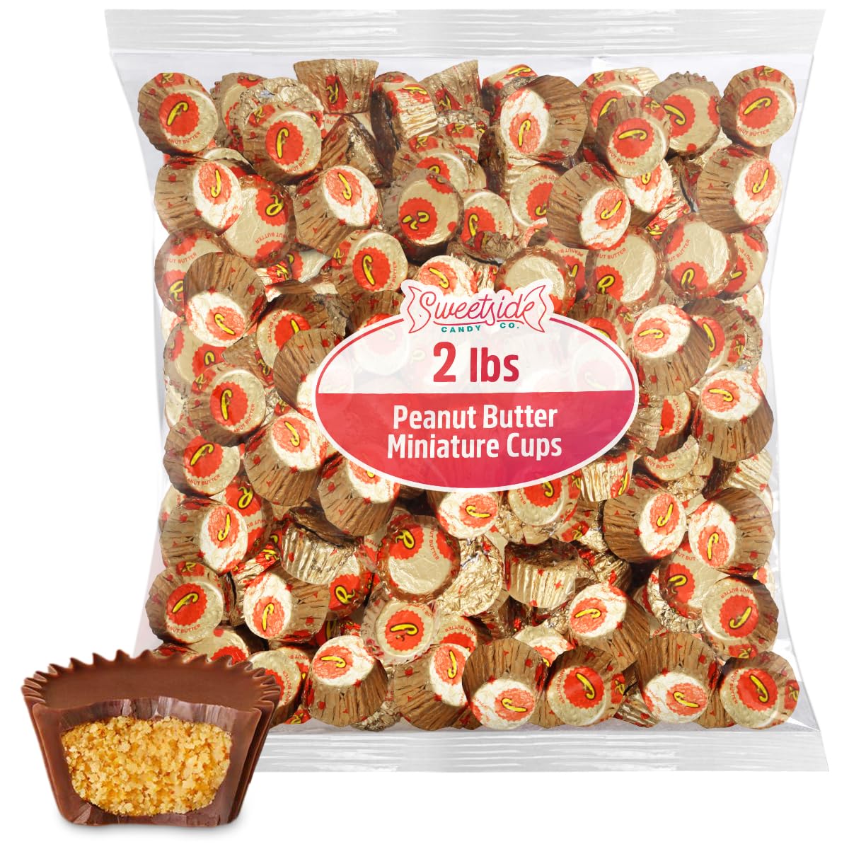 Peanut Butter Miniature Cups, 2lb Pack of Peanut Butter Cups Bulk, Perfect ReesCups for Stocking, Dessert Toppings, Party Favors and Gift Baskets