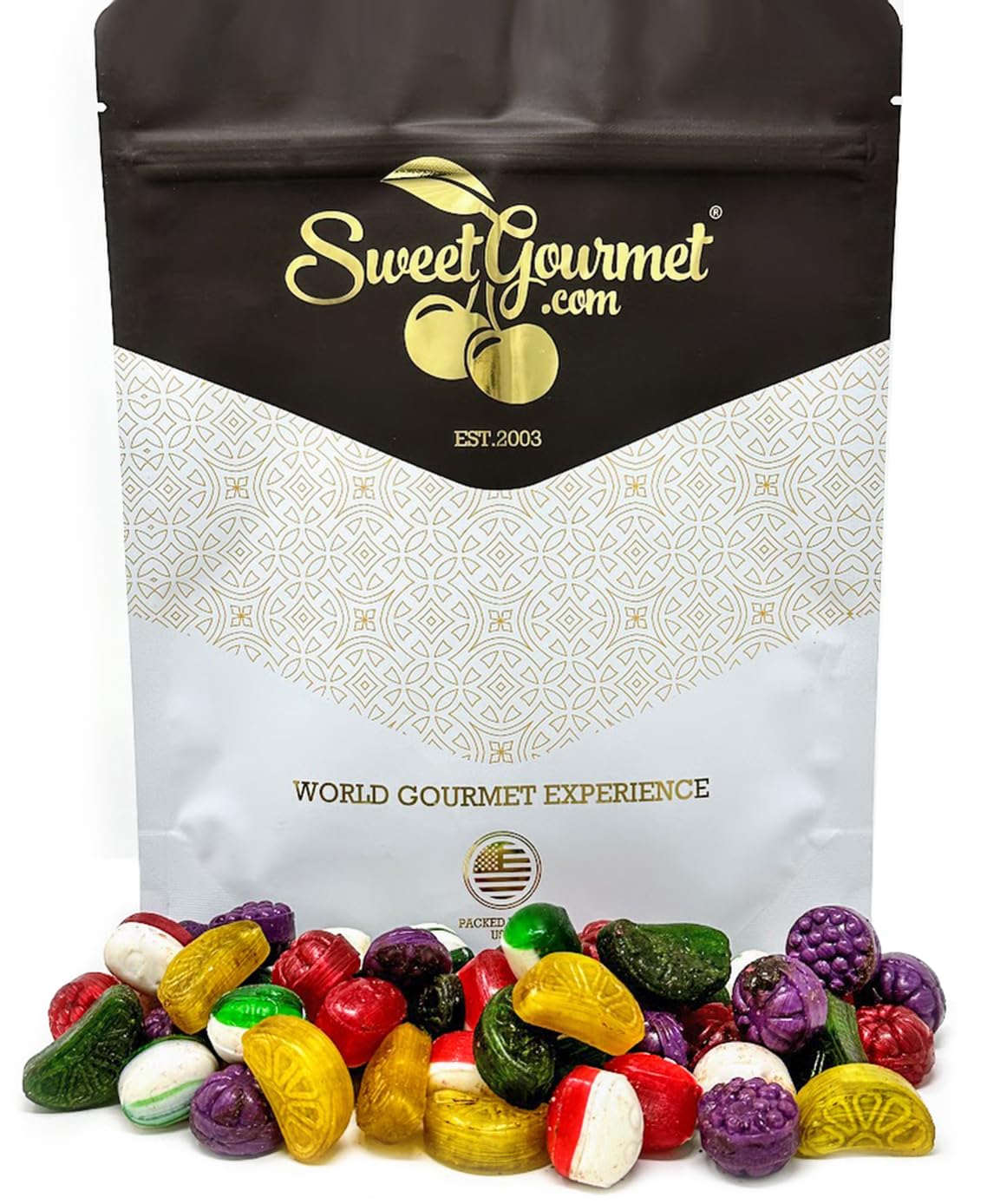 SweetGourmet Christmas Chocolate Filled Hard Candy Mix, Assorted Shapes, 1-Pound Bag