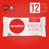 JONESBAR Organic Plant Based Protein Bars | Berries and Almonds | Fruit & Nut Bar, Kosher, Gluten Free, Breakfast Bars, School Snacks, Vegan Snack