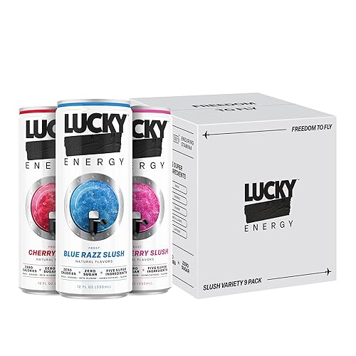 Lucky Energy Drink Variety Pack - Slush Series (Cherry, Blue Razz, Strawberry) - Zero Sugar, 0 Calorie Performance Beverage with 200mg Caffeine, Maca