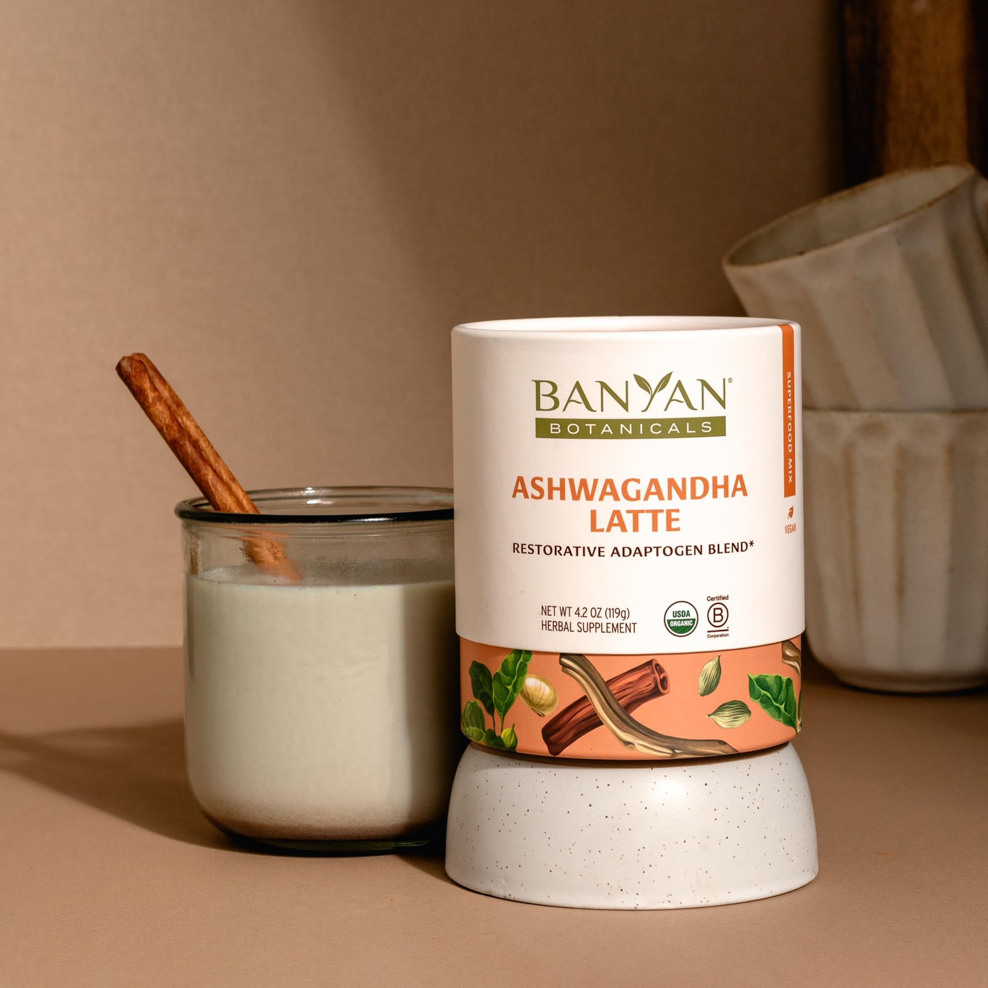 Banyan Botanicals Ashwagandha Latte - Caffeine-Free Organic Herbal Latte Mix - Instant Herbal Adaptogen Drink for Energy, Relaxation, and Nourishment*