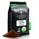 The Bean Organic Coffee Company Water Processed DECAF Caramel, Medium Roast, Ground Coffee, 16-Ounce Bag, Café Molido Tostado Orgánico descafeinado