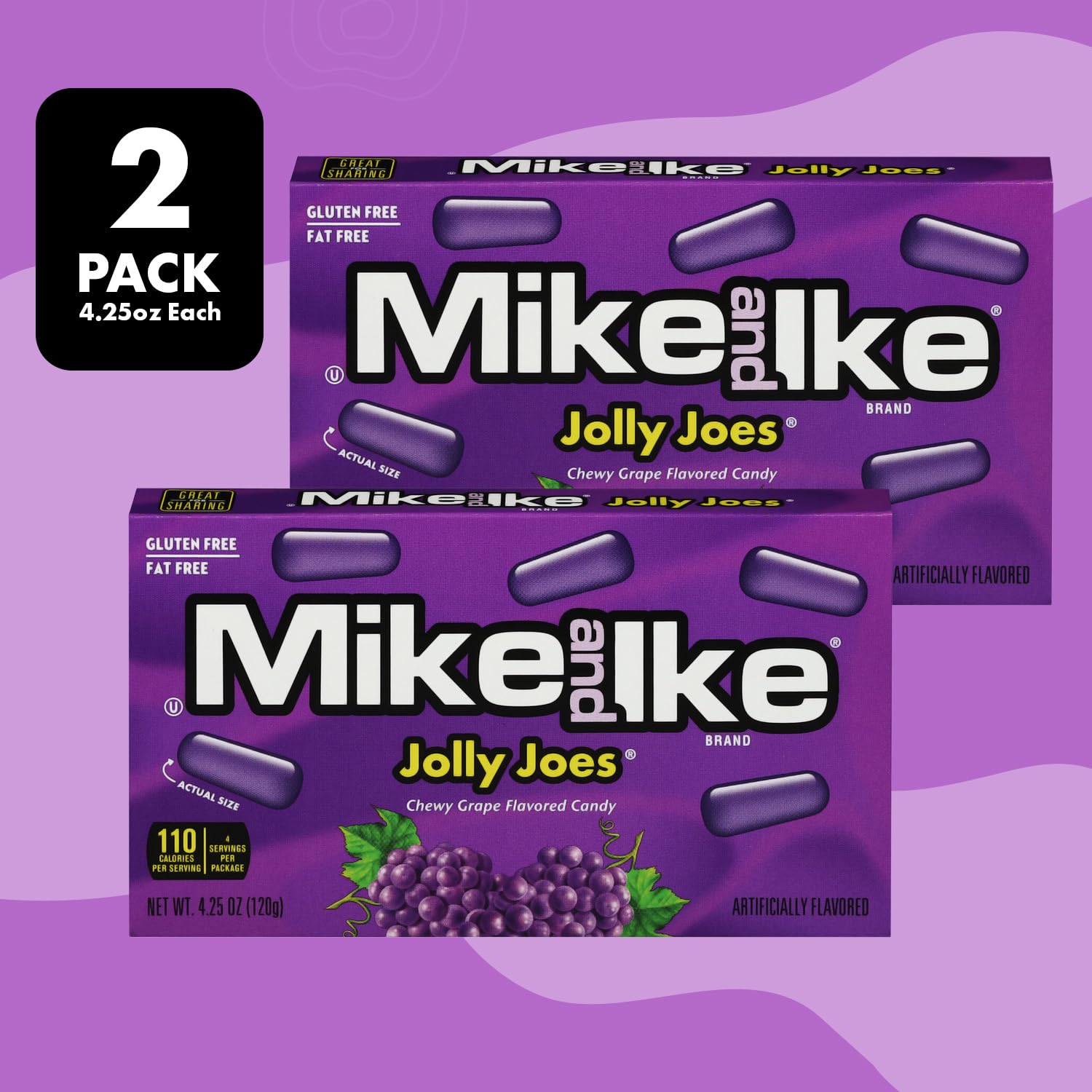 Mike and Ike Candy Jolly Joes Flavor, 2 Pack of Movie Theater Candy Boxes 4.25OZ Each, Ideal Mike and Ike for Your Favorite Films, Perfect Theater Box
