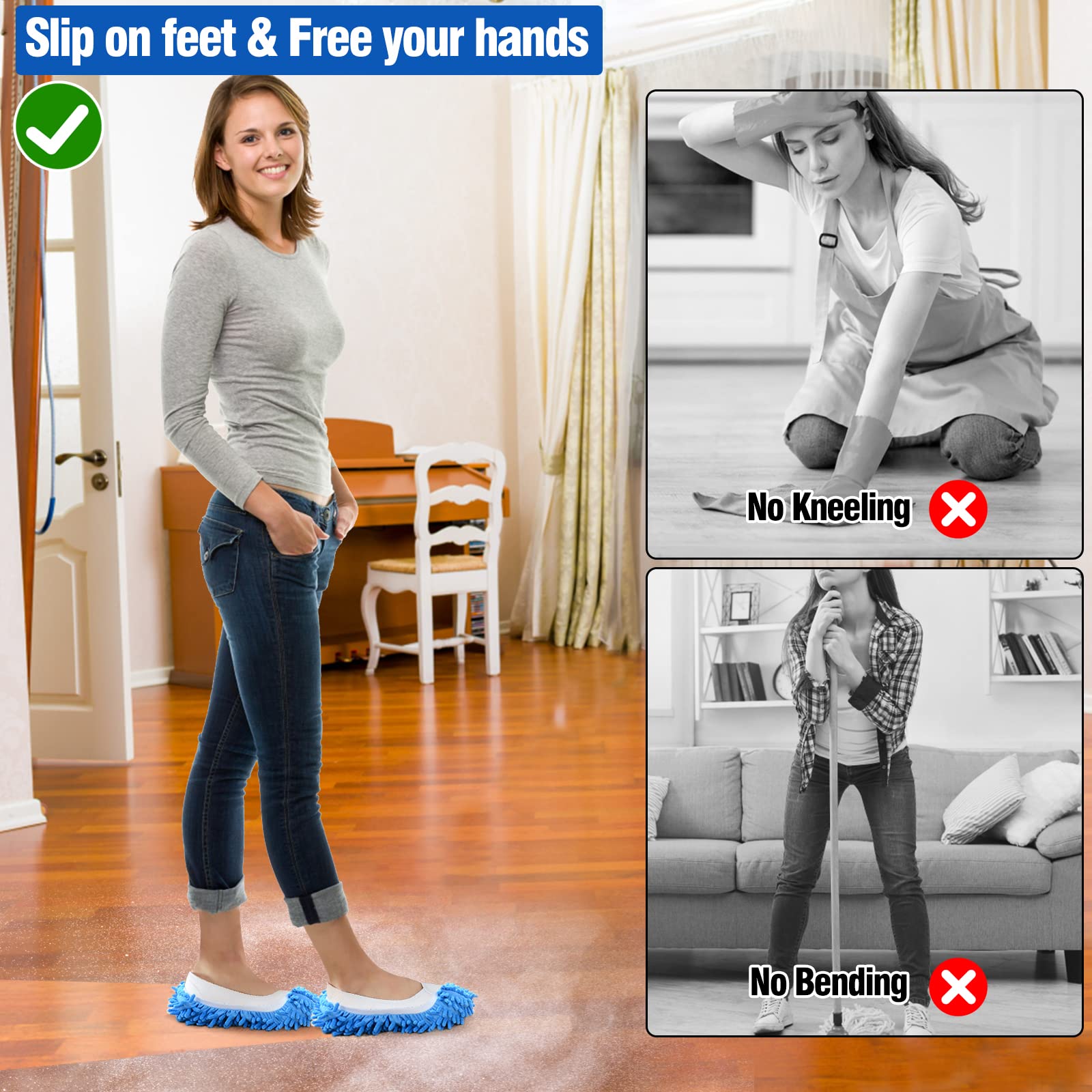 10Pcs Mop Slippers for Floor Cleaning Washable Shoes Cover Soft Microfiber Dust Mops Mop Socks Reusable for Women Men Kids Foot Dust Hair Cleaners
