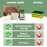 Aheroi Natural Dish Sponge, 32 Count FSC Certified Plant-Based Biodegradable Compostable Kitchen Sponges for Dishes Bulk, Organic Eco Friendly
