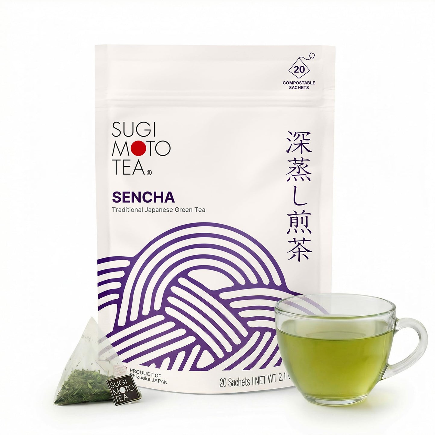 SUGIMOTO TEA Japanese Green Tea Sencha Fukamushi Tea Bags 20 Count