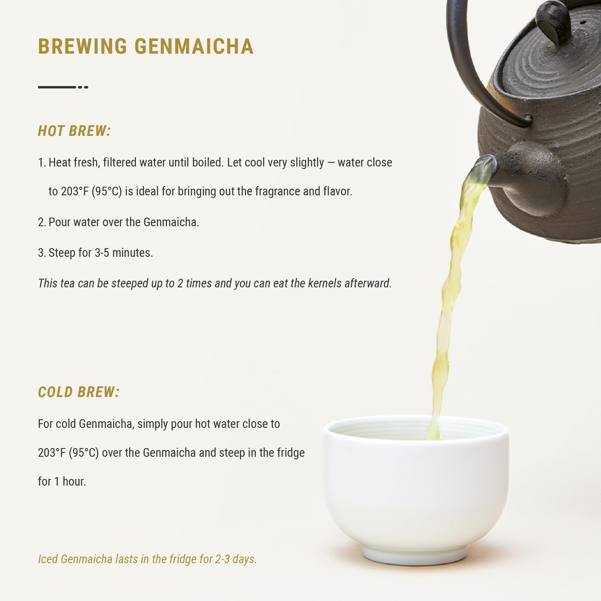 Senbird Premium Genmaicha - Caffeine-Free Japanese Mochi Rice Tea - From Hokkaido, Japan - Herbal Tea in Airtight Tin (3.5oz/100g)