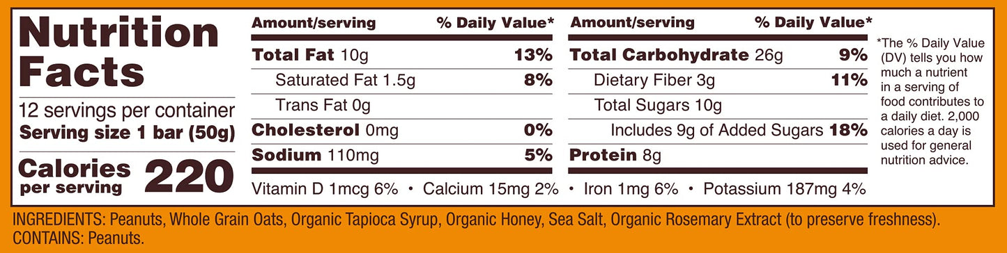 Bob's Red Mill Honey Oat Peanut Butter Bars, 1.76 Oz, Pack Of 12