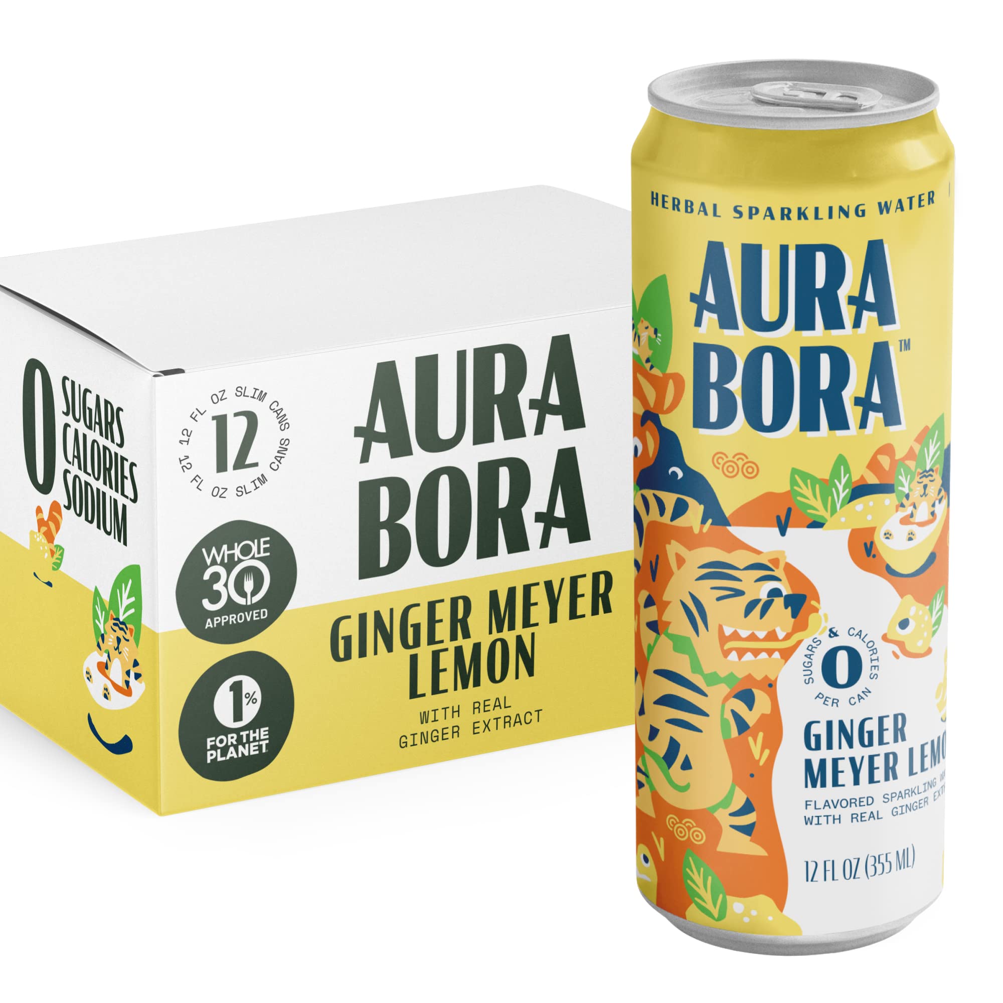 Aura Bora, Ginger Meyer Lemon Sparkling Water, 12 Fl Oz