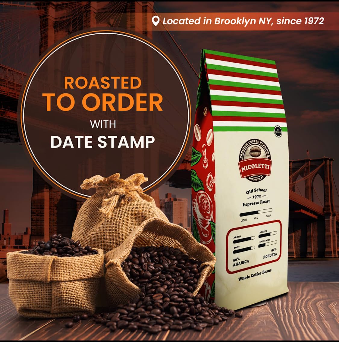 Nicoletti “Old School 1972” Espresso Roast [Whole Beans 2lb] Made in Brooklyn NY Since 1972 (Fresh Roasted Espresso with Date Stamp)