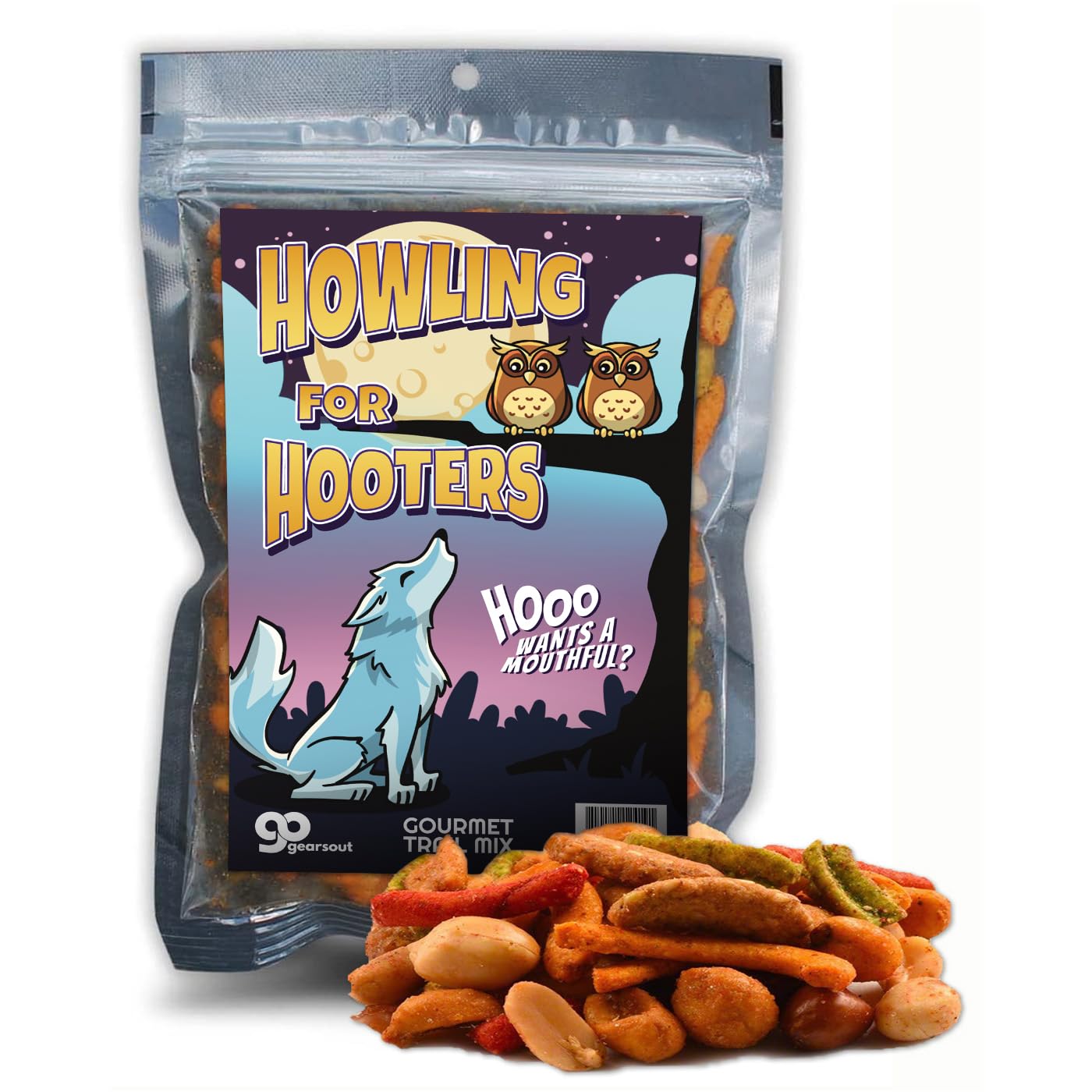 Howling for Hooters Gourmet Spicy Trail Mix for Mens Gag Gift Unique Funny Owl Lovers Wolf Pack Crunchy Snack Basket Ideas