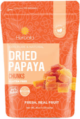 Herbaila Dried Papaya Chunks, 1 Pound. Dried Papaya Fresh, Paw Paw Tree Diced Papaya Fruit, Lightly Sweetened. All Natural, Non-GMO, 16 Ounces.