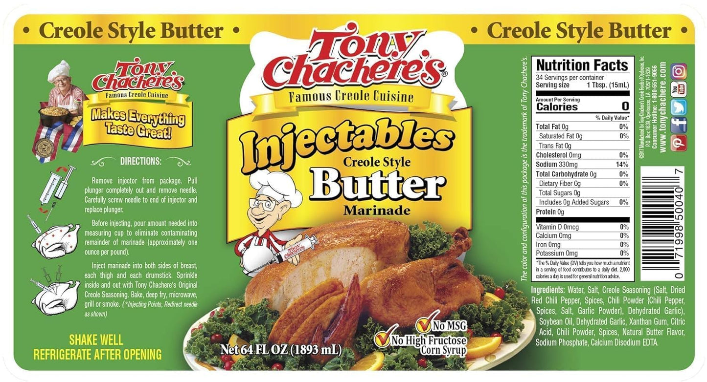 Tony Chachere's Injectable Butter Creole Style Marinade, 64 oz (6 Pack)