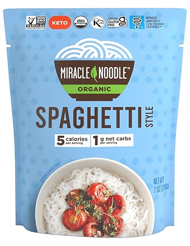 Miracle Noodle Ready to Eat Organic Spaghetti Pasta, 7 Oz (Pack of 6), Plant Based Shirataki Konjac Noodles, 5 Calories, 1g Net Carbs Per Serving