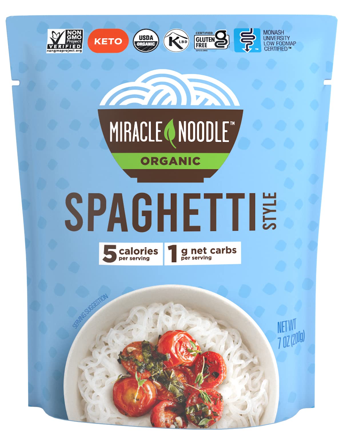 Miracle Noodle Ready to Eat Organic Spaghetti Pasta, 7 Oz (Pack of 6), Plant Based Shirataki Konjac Noodles, 5 Calories, 1g Net Carbs Per Serving