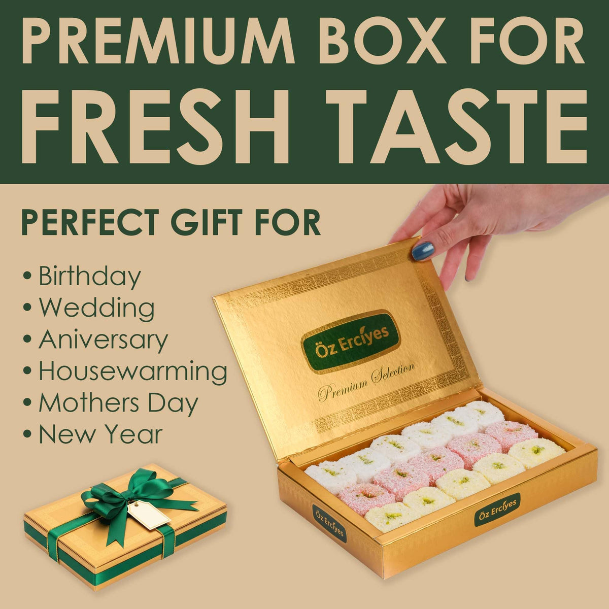Turkish Delights Candy Gift Box - Mixed Sultana Turkish Delight with Pistachio Center, Strawberry, Milky & Banana Lokum, Traditional Turkish Food