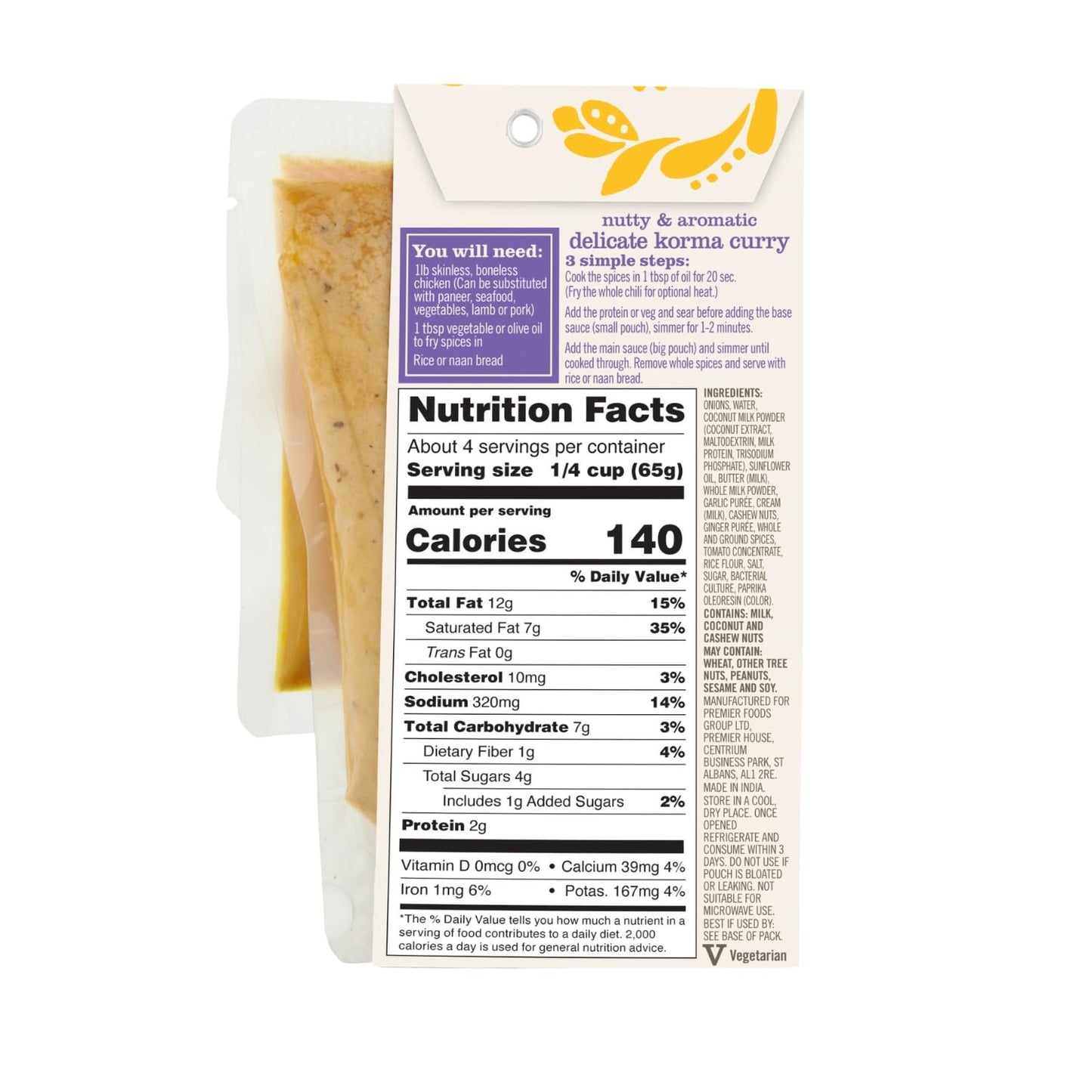 Spice Tailor 3 Simple Steps Restaurant Quality Meals in Minutes Kits Ready in 10 Minutes (6 Pack, Delicate Korma)
