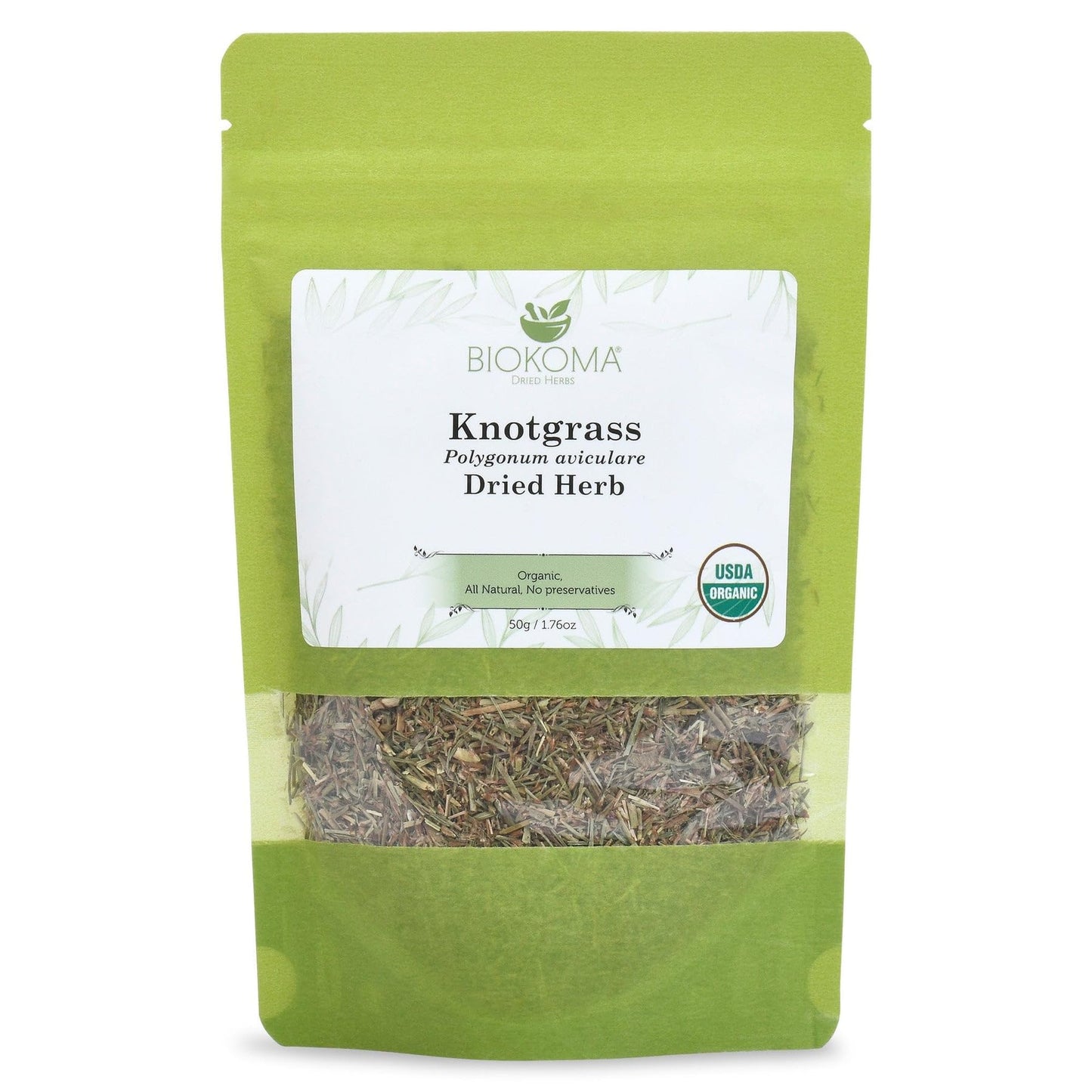 Biokoma Organic Knotgrass Dried Herb 50g 1.76oz Polygonum Aviculare USDA Organic Herbal Tea Urinary Respiratory Digestive Health Resealable Moisture