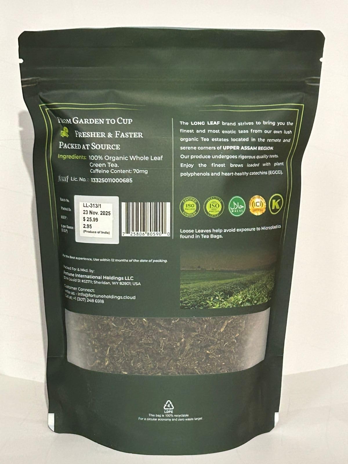CLASSIC ASSAM GREEN TEA, Green Tea, Loose Leaf (250g/8.81oz)/100 Cups | Non-GMO, 100% Pure Organic Green Tea Leaves Sourced from Lush Brahmaputra