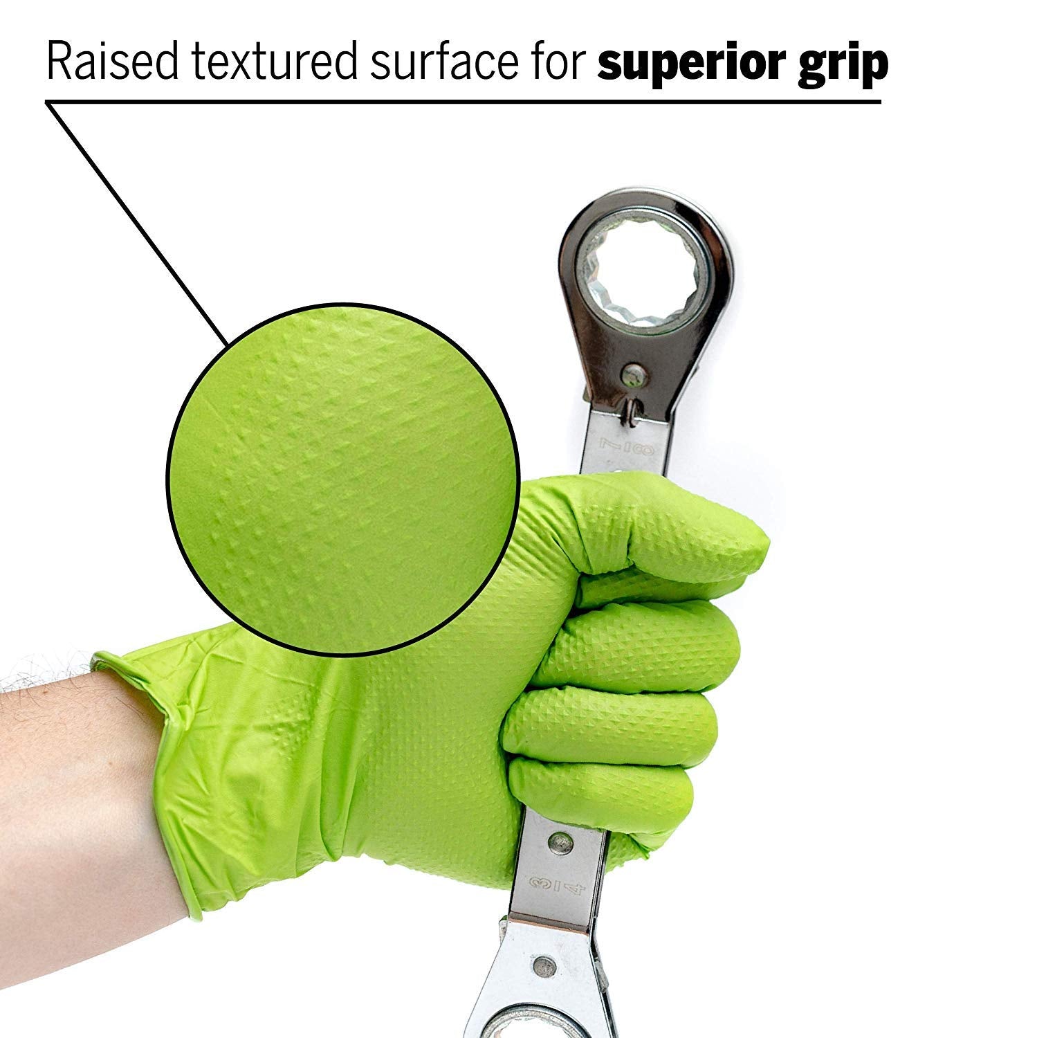 Python Grip Nitrile Gloves - 6MIL Diamond Textured - High Vis Green - Extra Large - Powder & Latex Free - 10 Boxes - 900 Gloves