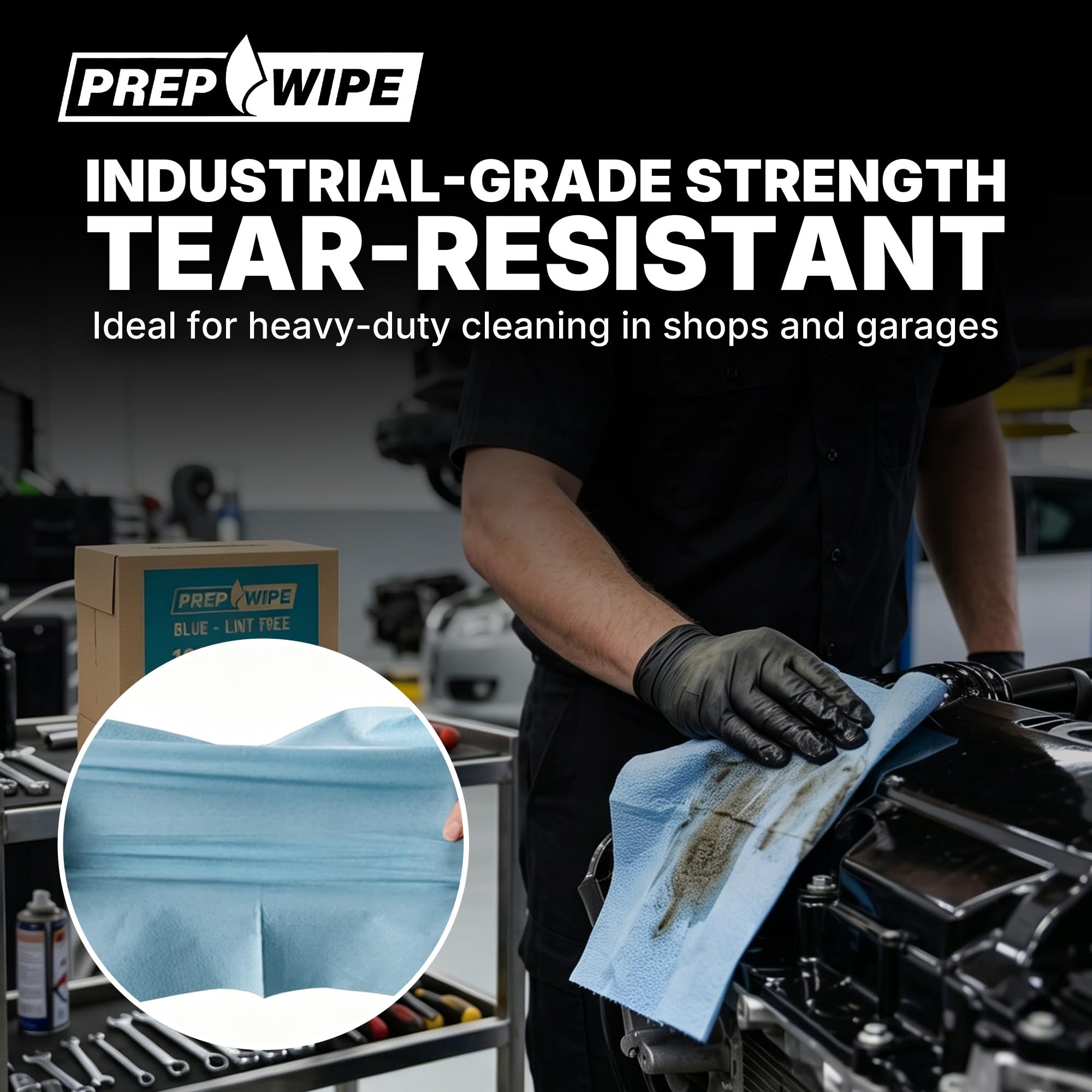 Prep Wipe Lint-Free Cleaning Towels | Heavy Duty, Solvent Resistant Wipes for Auto Body & Industrial Prep | 100 Pack, 9" x 17", Blue 26019