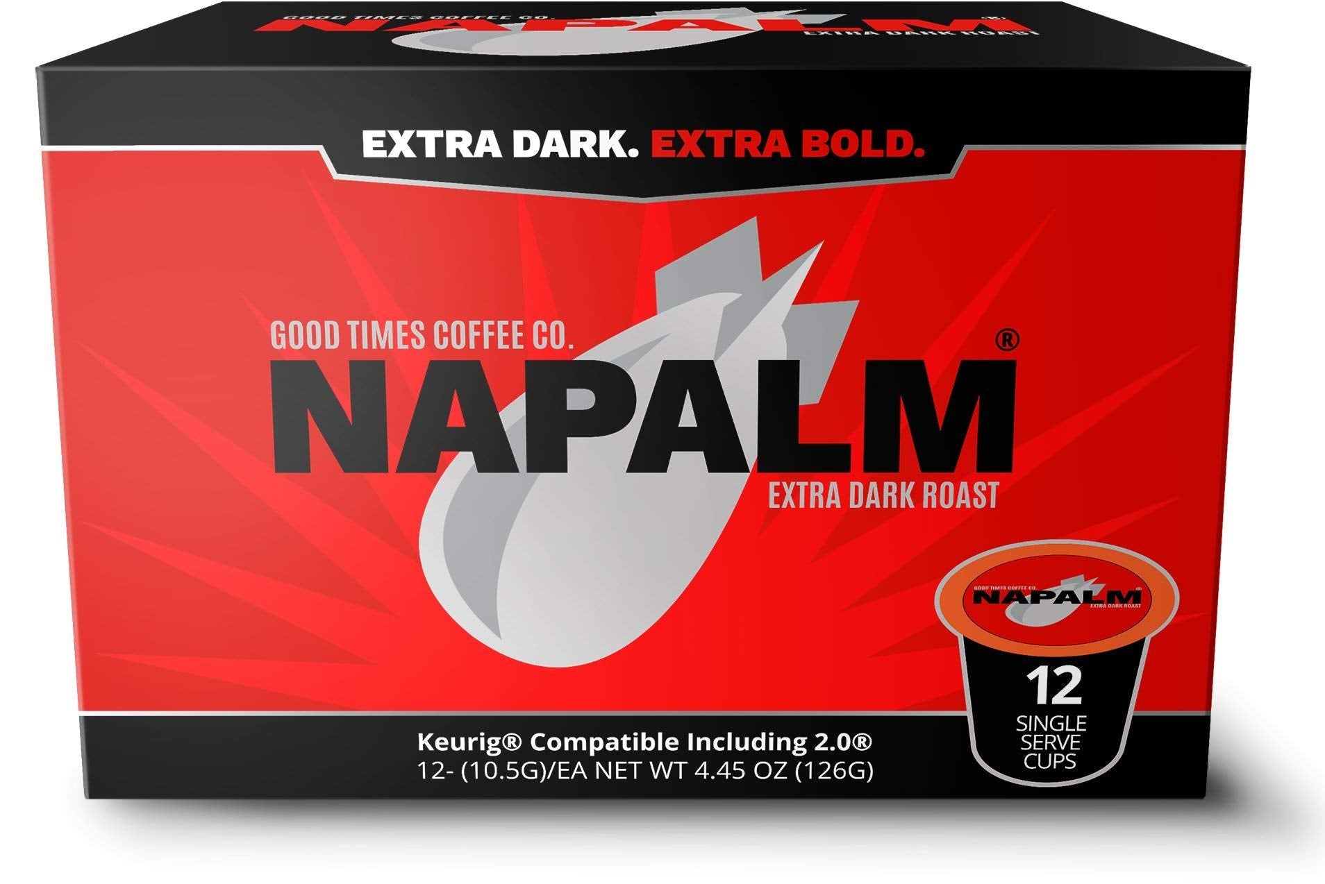 Napalm Coffee Single Serve Pods - Extra Dark Roast, Bold & Strong, Arabica, 12 Count (Pack of 1)