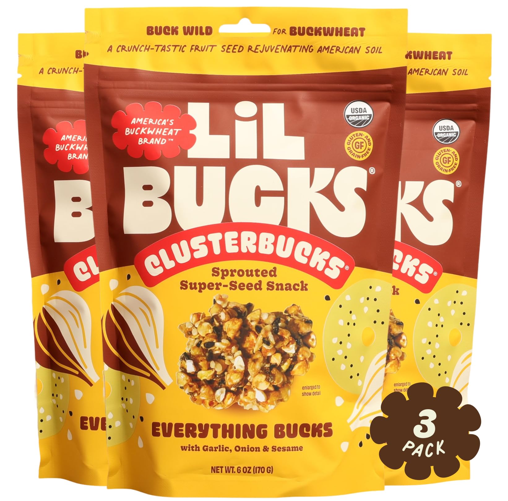 Clusterbucks Superfood Clusters - Grain-Free, Keto-Friendly Snack Bites with Regeneratively Grown Sprouted Buckwheat- Gluten-Free, Low-Carb, Organic