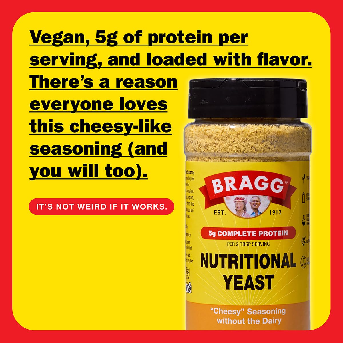 Bragg Nutritional Yeast Seasoning - 4.5 oz - Dairy-Free Parmesan Cheese Substitute - Perfect for Salads, Pastas, Vegetables, and More