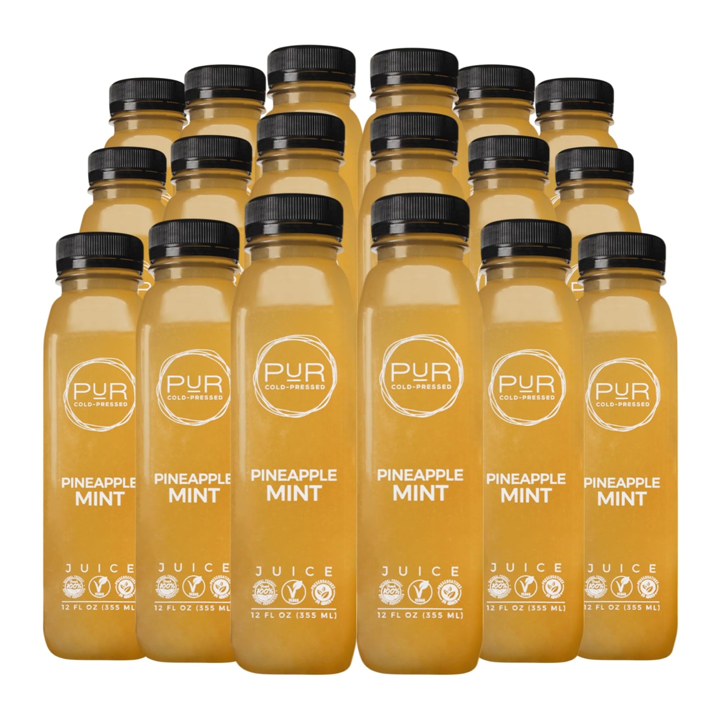 PUR Cold-Pressed Juice - Pineapple Mint 18 Pack - Apple Juice, Pineapple & Mint - Refreshing Drink Supports Wellness, Digestion & Cleanse Days - Raw